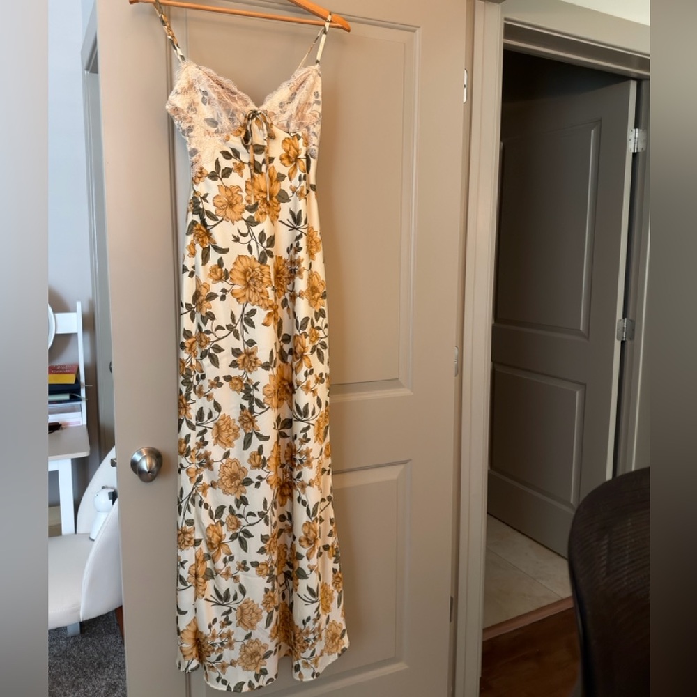 Floral Lace-Trim Maxi Dress